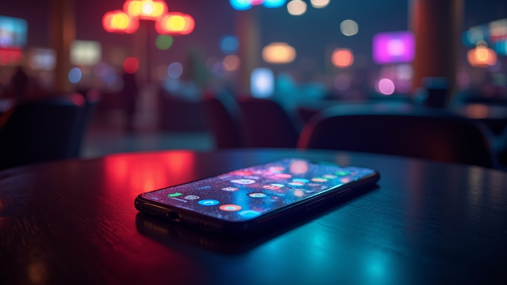 Teléfono Android mostrando la instalación de un APK en un ambiente de casino oscuro